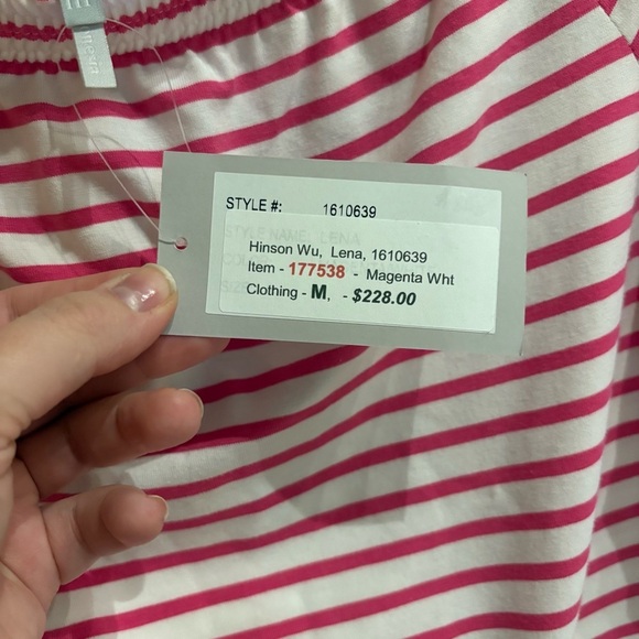 Hinson Wu Lena Elbow Sleeve Off The Shoulder Top Magenta/White NWT MEDIUM - Picture 7 of 8